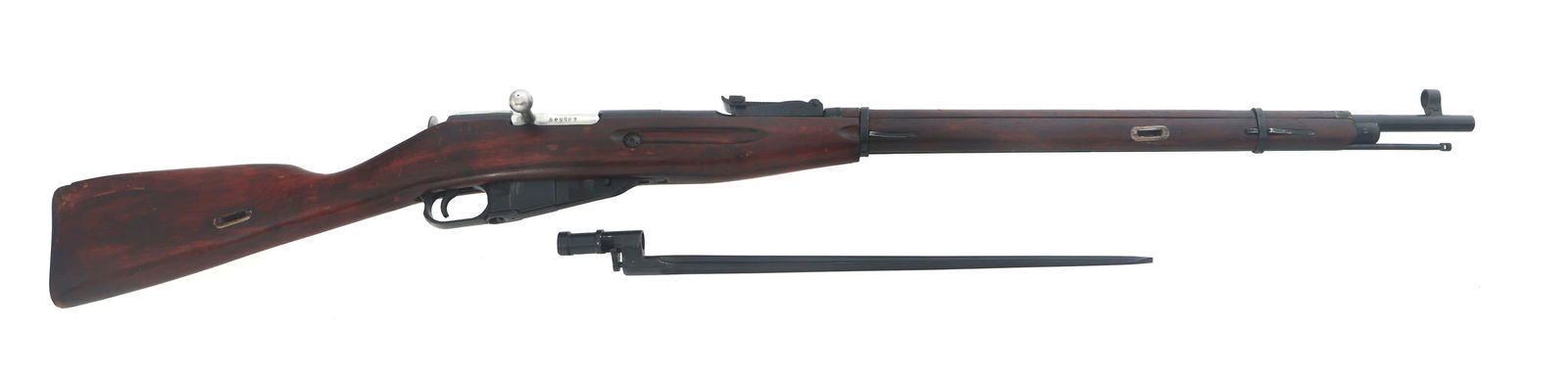WWII RUSSIAN IZHEVSK MODEL 91/30 7.62x54mmR RIFLE: WWII RUSSIAN IZHEVSK MODEL 91/30 7.62x54mmR RIFLE 1943 WWII Russian Izhevsk Model 1891/30 7.62x54mmR caliber bolt action Mosin Nagant rifle with accessories. Import marked CAI on left side of receiver