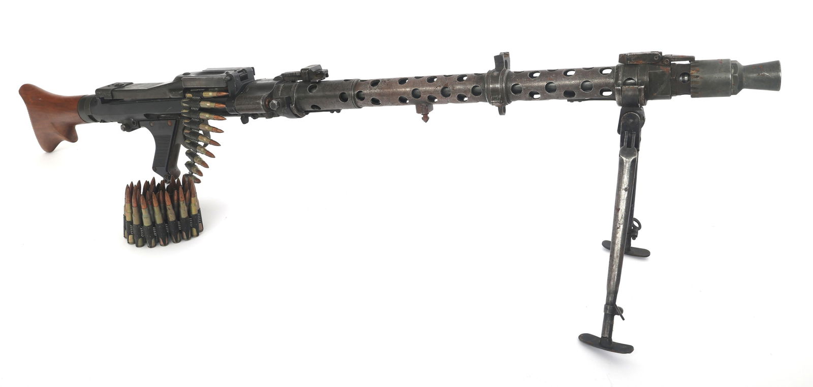 WWII GERMAN MG-34 INERT MACHINE GUN: WWII GERMAN MG-34 INERT MACHINE GUN WWII German MG-34 inert machine gun. Parts kit built on solid receiver. Top of breech stamped dot - 1945 - 8334 - and b with Israeli proof marks. Top of feed tray s