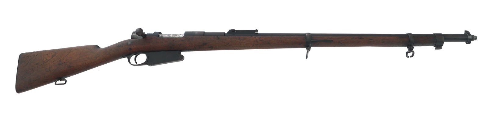 BELGIAN MODEL 1889 BOLT ACTION MAUSER RIFLE: BELGIAN MODEL 1889 BOLT ACTION MAUSER RIFLE Belgian Manufacturer De Armas L'Etat Model1889 7.92x57mm caliber bolt action Mauser rifle. No import stamp. Serial numbers match on receiver, bolt, floor pl