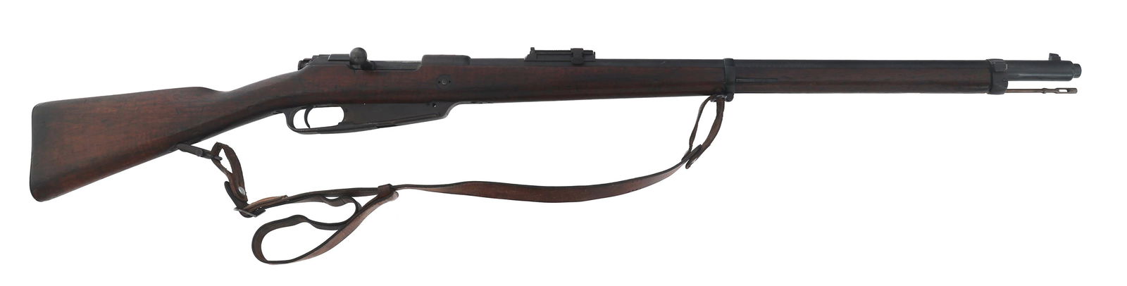 LOEWE BERLIN MODEL GEW 88 7.92mm CALIBER RIFLE: LOEWE BERLIN MODEL GEW 88 7.92mm CALIBER RIFLE Loewe Berlin Model Gew 88 7.92x57mm caliber rifle. No import stamp. Barrel stamped. "6276". Rear sight stamped "2427" and "706". Adjustable rear sight. C