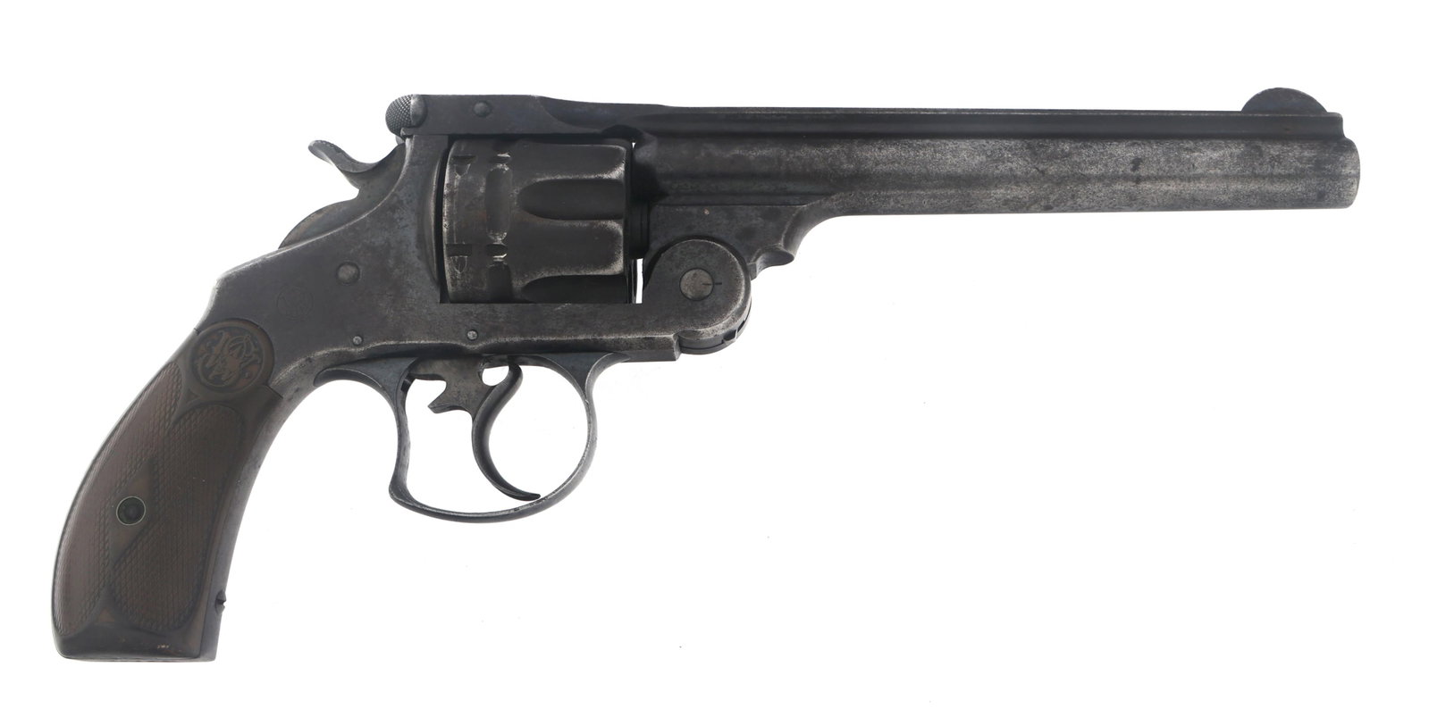 SMITH & WESSON FRONTIER DA .44 CALIBER REVOLVER: SMITH & WESSON FRONTIER DA .44 CALIBER REVOLVER Smith & Wesson Frontier DA .44-40 caliber double action top break revolver. Blued finish. S&W hard rubber grips. Fixed sights. Six shot fluted cylinder.