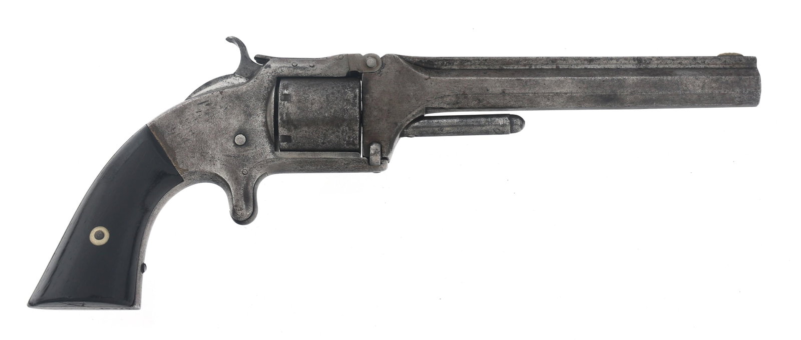 SMITH & WESSON No 2 OLD ARMY .32 CALIBER REVOLVER: SMITH & WESSON No 2 OLD ARMY .32 CALIBER REVOLVER Smith & Wesson No.2 Old Army .32 caliber single action tip up revolver. Wood grips. Fixed sights. Octagonal barrel. Six shot smooth cylinder. Caliber 