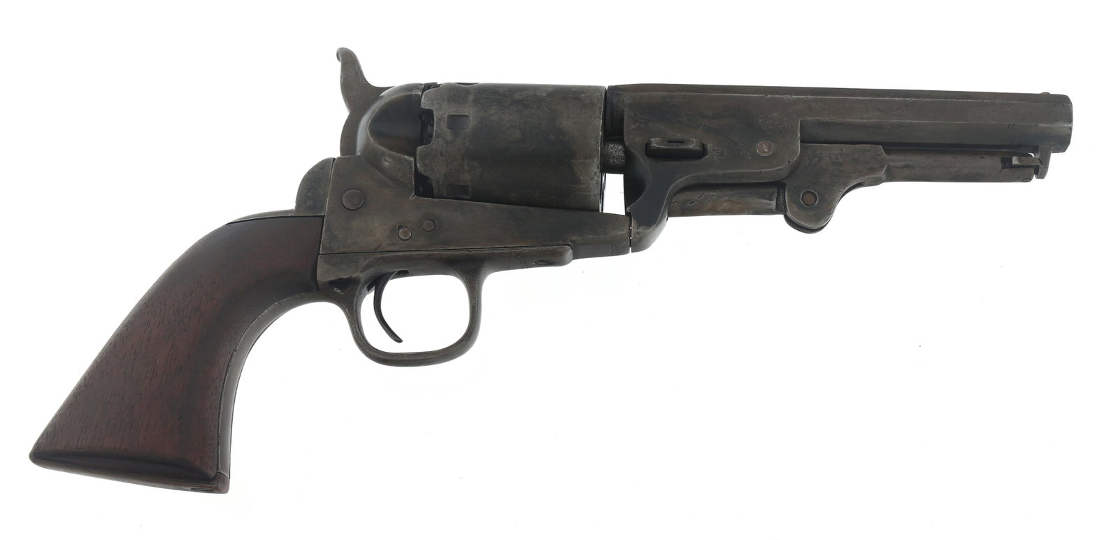 EUROPEAN MODEL 1851 .36 CAL PERCUSSION REVOLVER: EUROPEAN MODEL 1851 .36 CAL PERCUSSION REVOLVER European copy of Model 1851 .36 caliber single action percussion revolver. Replaced grips. Octagonal barrel. Six shot smooth cylinder. Caliber / Gauge: 