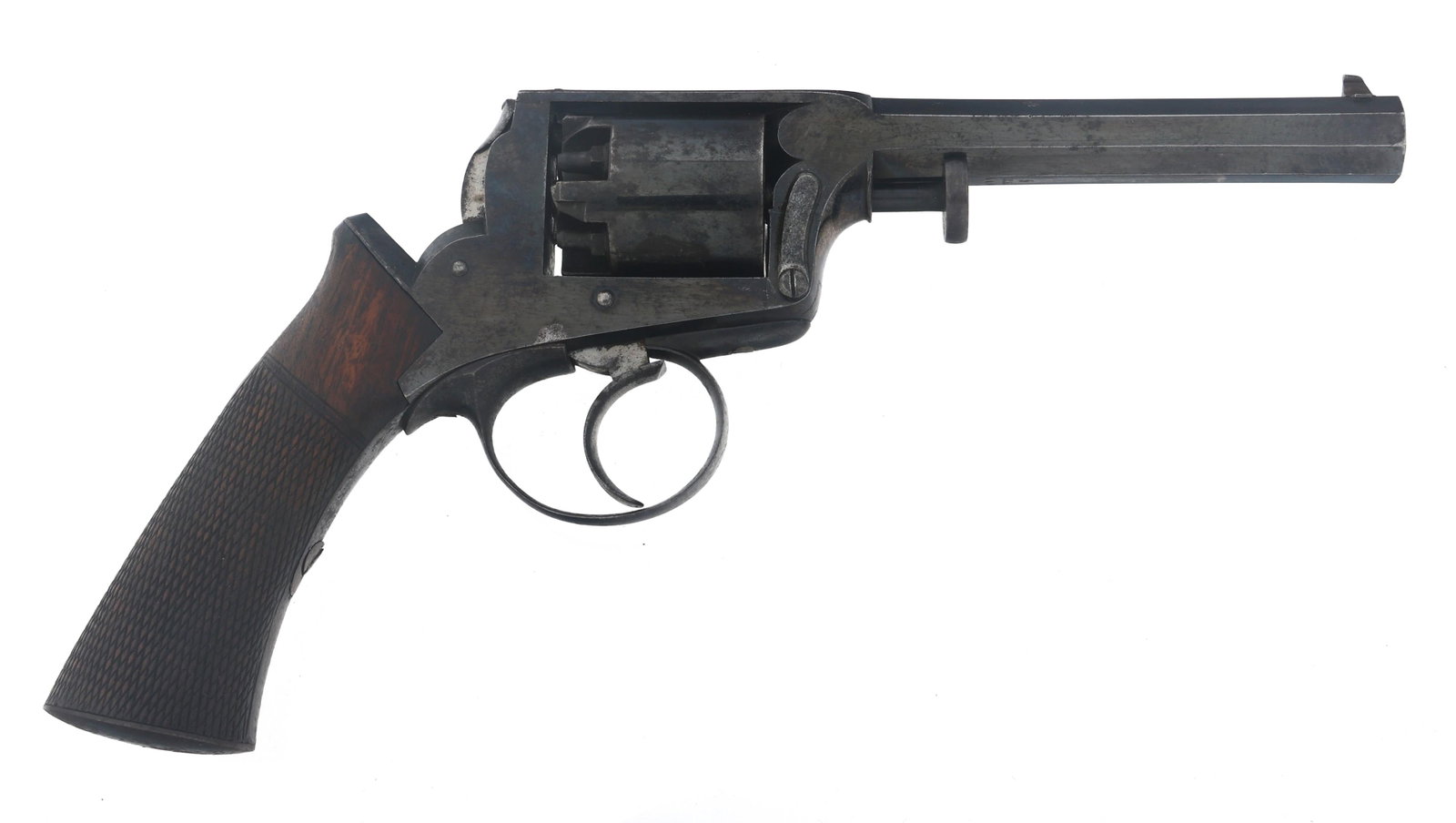 COPY OF ADAMS 1851 .31 CAL PERCUSSION REVOLVER: COPY OF ADAMS 1851 .31 CAL PERCUSSION REVOLVER Copy of Adams Model 1851 Pocket .31 caliber double action percussion revolver. Blued finish. Underside of barrel stamped S V.C.S. Fixed sights. Bobbed ha