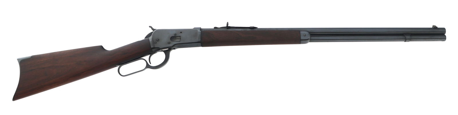 WINCHESTER MODEL 1892 .44 CALIBER RIFLE: WINCHESTER MODEL 1892 .44 CALIBER RIFLE 1894 Winchester Model 1892 .44 caliber lever action rifle. Blued finish. Adjustable rear sight. Wood stock. Caliber / Gauge: 44 Barrel Length: 24" Serial Number