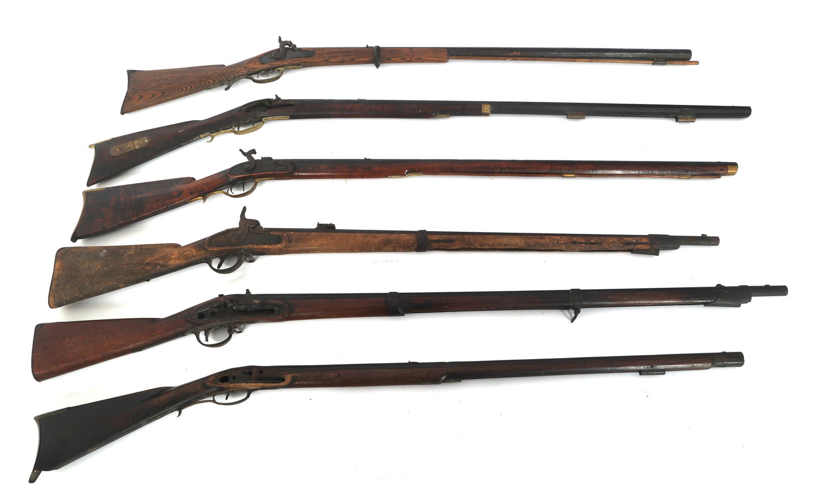 PERCUSSION RIFLES FOR PARTS OR REPAIR: PERCUSSION RIFLES FOR PARTS OR REPAIR Six percussion rifles for parts or repair. Calibers include: .54, .56, .69, .48, .46, and .44. Makers include: Truitt & Bros Co, Rutherford, and more. Barrels len