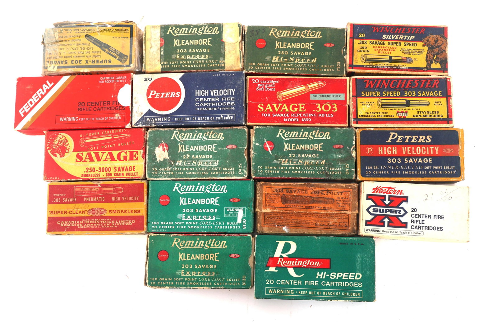 VINTAGE RIFLE AMMUNITION - 16 POUNDS TGW: VINTAGE RIFLE AMMUNITION - 16 POUNDS TGW Vintage rifle ammunition, 16 pounds total gross weight. Brands include Remington, Savage, Winchester. Federal, Western and Peters. Caliber include .303 Savage,