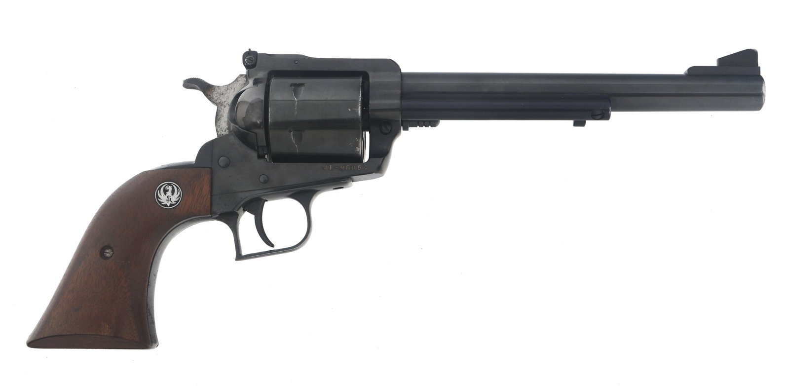 RUGER NEW MODEL SUPER BLACKHAWK .44 CAL REVOLVER: RUGER NEW MODEL SUPER BLACKHAWK .44 CAL REVOLVER Ruger New Model Super Blackhawk .44 Magnum caliber single action revolver. Blued finish. Adjustable rear sight. Six shot smooth cylinder. Leather holst