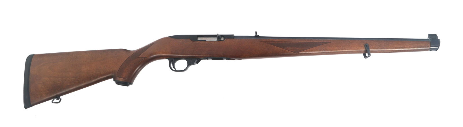 RUGER MODEL 10/22 .22 LR CALIBER RIFLE: RUGER MODEL 10/22 .22 LR CALIBER RIFLE Ruger Model 10/22 .22 LR caliber semi automatic rifle. Blued finish. Checkered walnut Mannlicher stock. Adjustable rear sight. Receiver is drilled and tapped. Sl