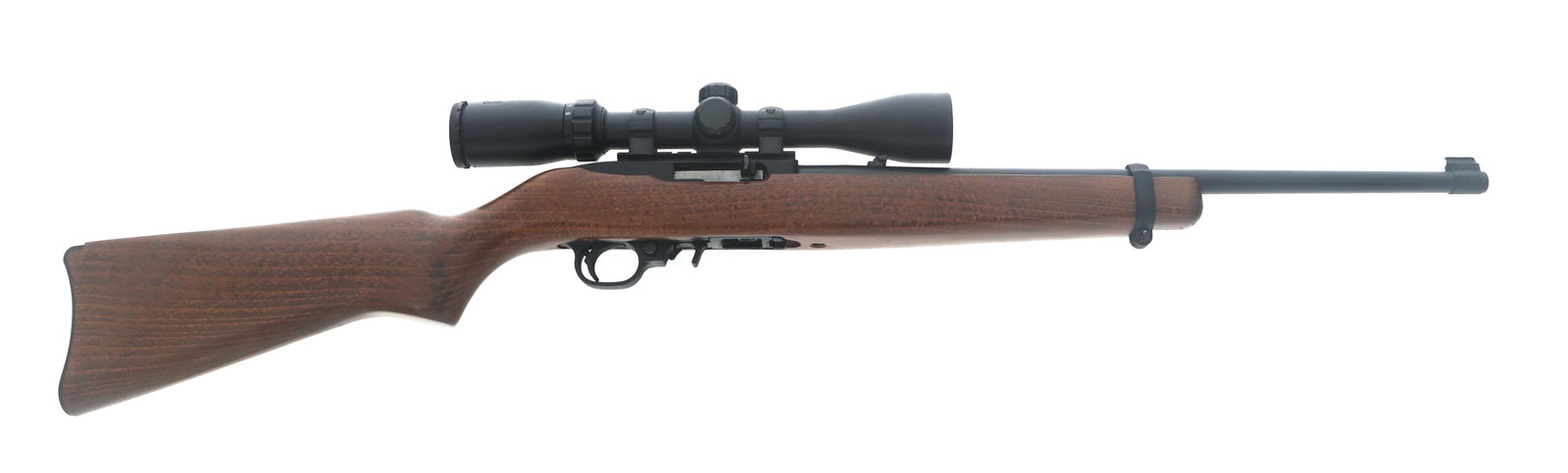 RUGER MODEL 10/22 .22 LR CALIBER RIFLE: RUGER MODEL 10/22 .22 LR CALIBER RIFLE Ruger Model 10/22 .22 LR caliber semi automatic rifle. Satin black finish. Blade front sight. Adjustable flip up rear sight. Wood stock. One magazine. Bushnell S