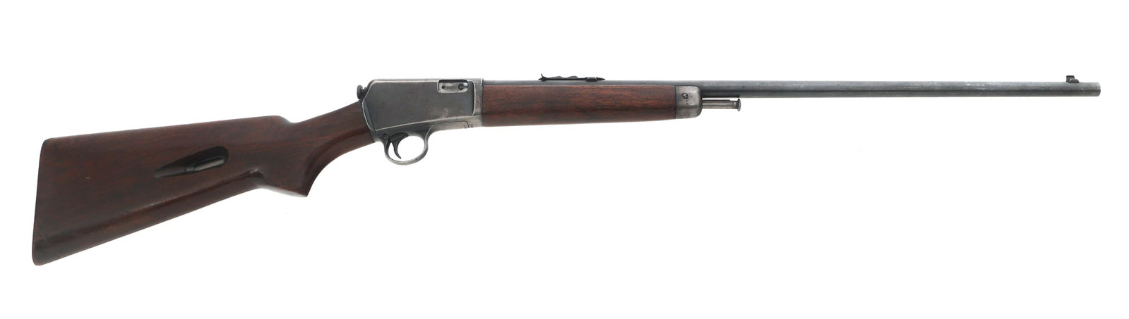 WINCHESTER MODEL 63 .22 LR CALIBER RIFLE: WINCHESTER MODEL 63 .22 LR CALIBER RIFLE 1946 Winchester Model 63 .22 LR caliber semi automatic rifle. Blued finish. Wood stocks. Adjustable rear sight. Caliber / Gauge: 22 LR Barrel Length: 23" Seria