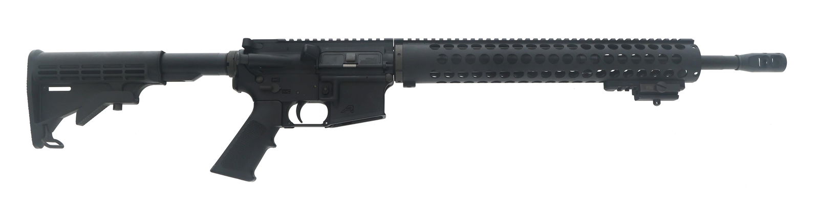 AERO PRECISION MODEL X15 5.56x45mm CALIBER RIFLE: AERO PRECISION MODEL X15 5.56x45mm CALIBER RIFLE Aero Precision Model X15 5.56x45mm caliber rifle. Geissele trigger. Left hand safety. Muzzle break Composite stock and grip. No magazine. Caliber / Gau