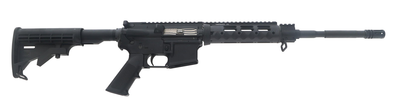 STAG ARMS MODEL STAG-15 5.56x45mm CALIBER RIFLE: STAG ARMS MODEL STAG-15 5.56x45mm CALIBER RIFLE Stag Arms model Stag-15 5.56x45mm caliber semi automatic rifle. Matte black finish. Barrel stamped STAG ARMS 5.56 NATO 1/9. Full length picatinny rail. 
