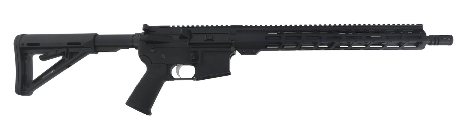 ANDERSON MFG MODEL AM-15 5.56mm CALIBER RIFLE: ANDERSON MFG MODEL AM-15 5.56mm CALIBER RIFLE Anderson Manufacturing Model Am15 5.56mm caliber semi automatic rifle. Matte black finish. Magpul MOE polymer stock and pistol grip. Full flat top receive