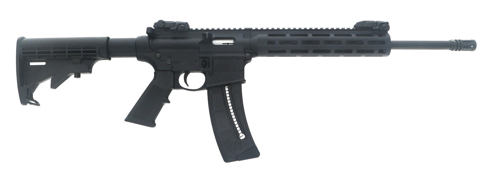 SMITH & WESSON MODEL M&P 15-22 .22 LR CAL RIFLE: SMITH & WESSON MODEL M&P 15-22 .22 LR CAL RIFLE Smith & Wesson Model M&P 15-22 .22 LR caliber semi-automatic rifle. Flip-up sights. Adjustable stock. Checkered composite grip. One magazine. Caliber /