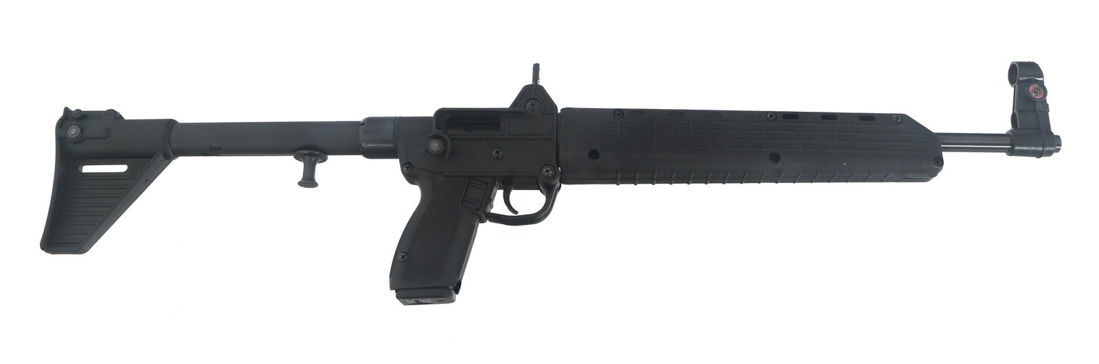 KEL-TEC MODEL SUB 2000 9mm CALIBER CARBINE: KEL-TEC MODEL SUB 2000 9mm CALIBER CARBINE Kel-Tec Model Sub 2000 9x19mm caliber folding stock carbine. Blued barrel. Polymer receiver and stocks. Fixed sights. Manual. Tools. One magazine. Original c