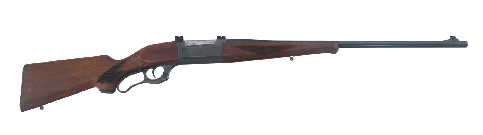 SAVAGE MODEL 99 .300 SAVAGE CALIBER RIFLE: SAVAGE MODEL 99 .300 SAVAGE CALIBER RIFLE 1953 Savage Model 99 .300 Savage caliber lever action rifle. Blued finish. Front ramp sight. No rear sight. Round counter on left side of receiver. Checkered 