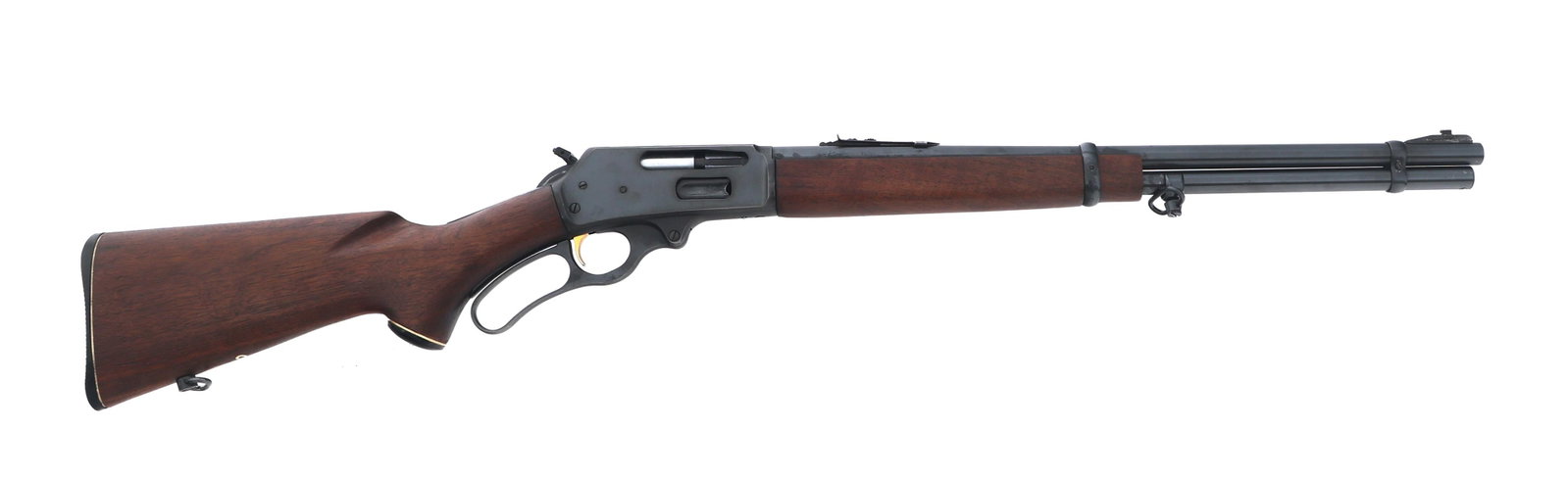 MARLIN MODEL 336 35 REM CALIBER LEVER ACTION RIFLE: MARLIN MODEL 336 35 REM CALIBER LEVER ACTION RIFLE Marlin Model 336 .35 REM caliber lever action rifle. Blued finish. Wood stock. Adjustable rear sight. Receiver is drilled and tapped. Sling mounts. C