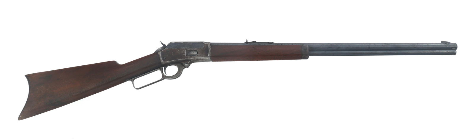 MARLIN MODEL 94 25-20 WCF CAL LEVER ACTION RIFLE: MARLIN MODEL 94 25-20 WCF CAL LEVER ACTION RIFLE Marlin Model 94 .25-20 WCF caliber lever action rifle. Blued finish. Octagonal barrel. Adjustable rear sight. Wood stocks. Caliber / Gauge: 25-20 WCF B