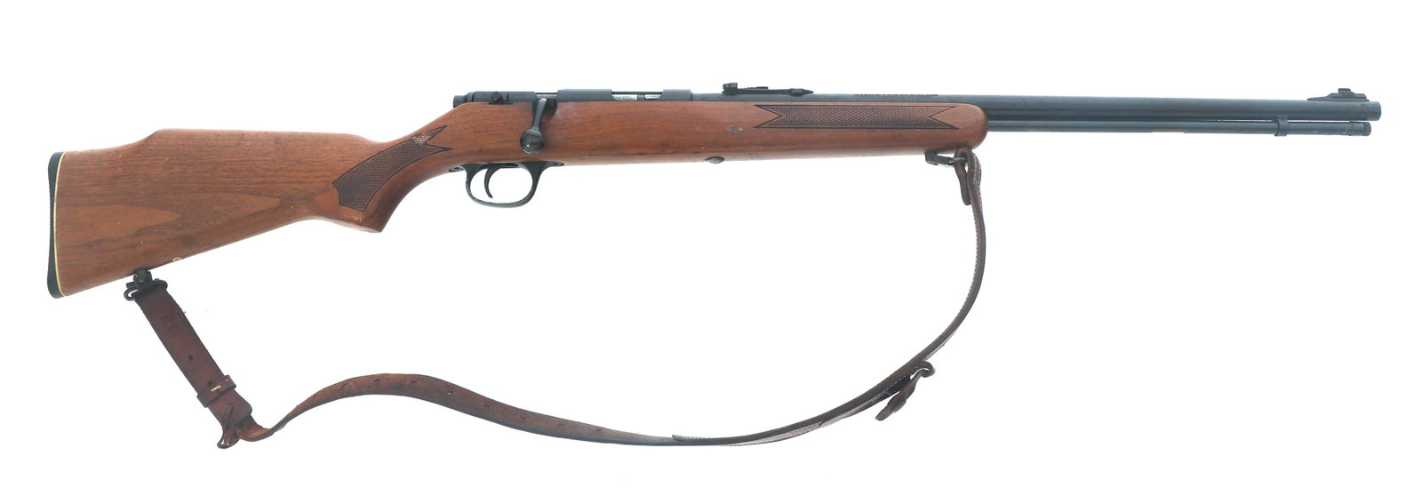 MARLIN MODEL 783 .22 WMR CALIBER BOLT ACTION RIFLE: MARLIN MODEL 783 .22 WMR CALIBER BOLT ACTION RIFLE Marlin Model 783 .22 WMR caliber Bolt action rifle. Blued finish. Adjustable rear sight. Leather sling. Checkered wood stock. Caliber / Gauge: 22 WMR