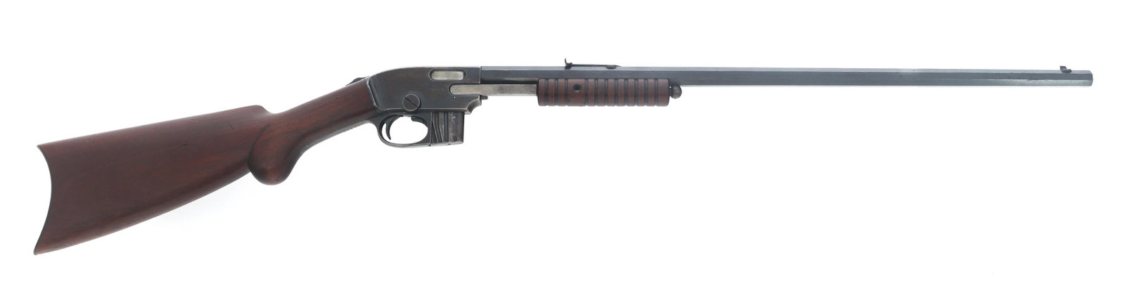 SAVAGE MODEL 1903 .22 CALIBER PUMP ACTION RIFLE: SAVAGE MODEL 1903 .22 CALIBER PUMP ACTION RIFLE Savage Model 1903 .22 S-L-LR caliber pump action rifle. Blued finish. Wood stocks. Adjustable rear sight. Octagonal barrel. One magazine. Caliber / Gaug