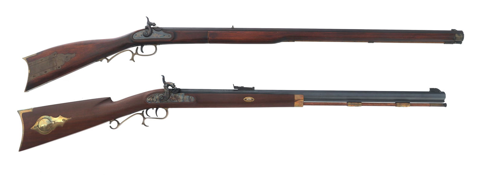 TCA & KENTUCKY RIFLE PERCUSSION RIFLES: TCA & KENTUCKY RIFLE PERCUSSION RIFLES Thompson Center and Kentucky Rifle black powder percussion rifles lot of 2. A) Thompson Center Arms Model Hawken .50 caliber black powder percussion rifle. Blued