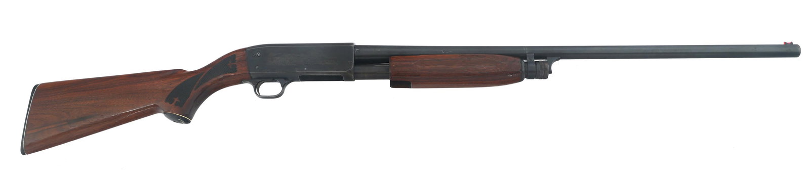 ITHACA MODEL 37 FEATHERLIGHT 12 GAUGE PUMP SHOTGUN: ITHACA MODEL 37 FEATHERLIGHT 12 GAUGE PUMP SHOTGUN Ithaca Model 37 Featherlight 12 gauge pump action shotgun. 2.75" chamber. Fixed Modified choke. Engraved receiver. Blued finish. Checkered wood stock