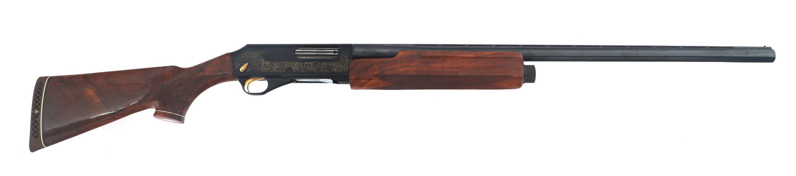 WEATHERBY MODEL NINETY-TWO 12 GAUGE SHOTGUN: WEATHERBY MODEL NINETY-TWO 12 GAUGE SHOTGUN Weatherby Model Ninety Two 12 gauge pump action shotgun. Receiver import stamped "South Gate". 2.75"-3" shells. Removable Improved Modified choke. Engraved 