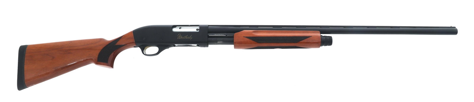 WEATHERBY MODEL PA-08 20 GAUGE PUMP SHOTGUN: WEATHERBY MODEL PA-08 20 GAUGE PUMP SHOTGUN Weatherby Model PA-08 20 gauge pump shotgun. 2.75"-3" shells. Removable Full choke. Blued finish. Checkered wood stocks. Vented rib barrel with bead front s