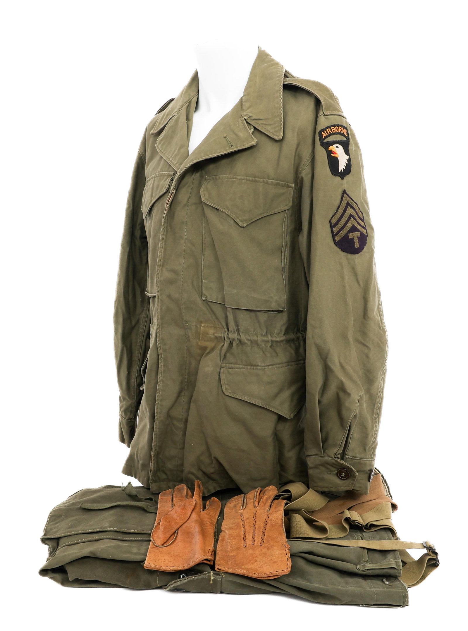 POST-WWII US ARMY 101st AIRBRONE M43 UNIFORM: POST-WWII US ARMY 101st AIRBRONE M43 UNIFORM WWII - Post War US Army 101st Airborne Division M43 Field Jacket and Rigger Modified Trousers. (1) M43 Field Jacket. 101st Airborne Shoulder patch. Modern 