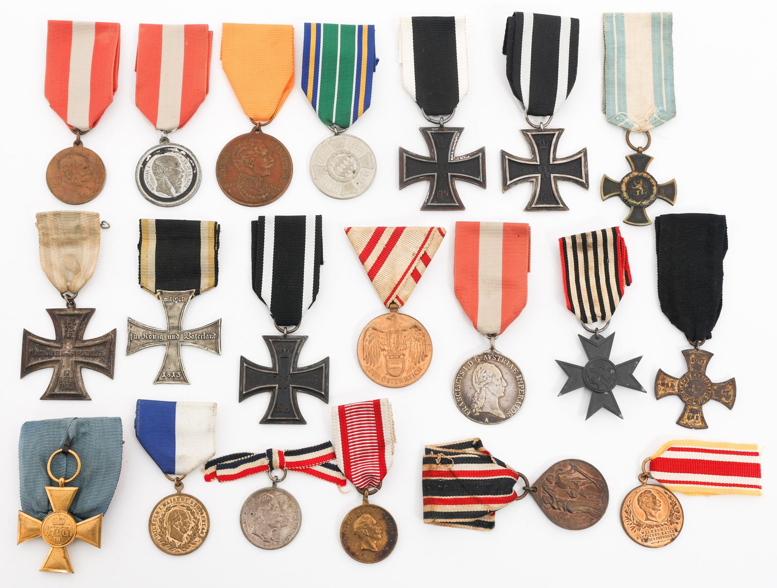 19th C. - WWI IMPERIAL GERMAN & AUSTRIAN MEDALS: 19th C. - WWI IMPERIAL GERMAN & AUSTRIAN MEDALS 19th C. - WWI Imperial German & Austrian Medals. Includes 1914 2nd Class Iron Cross awards, Bavarian 9 Year Service medal, Maximilian I 19th of June 186