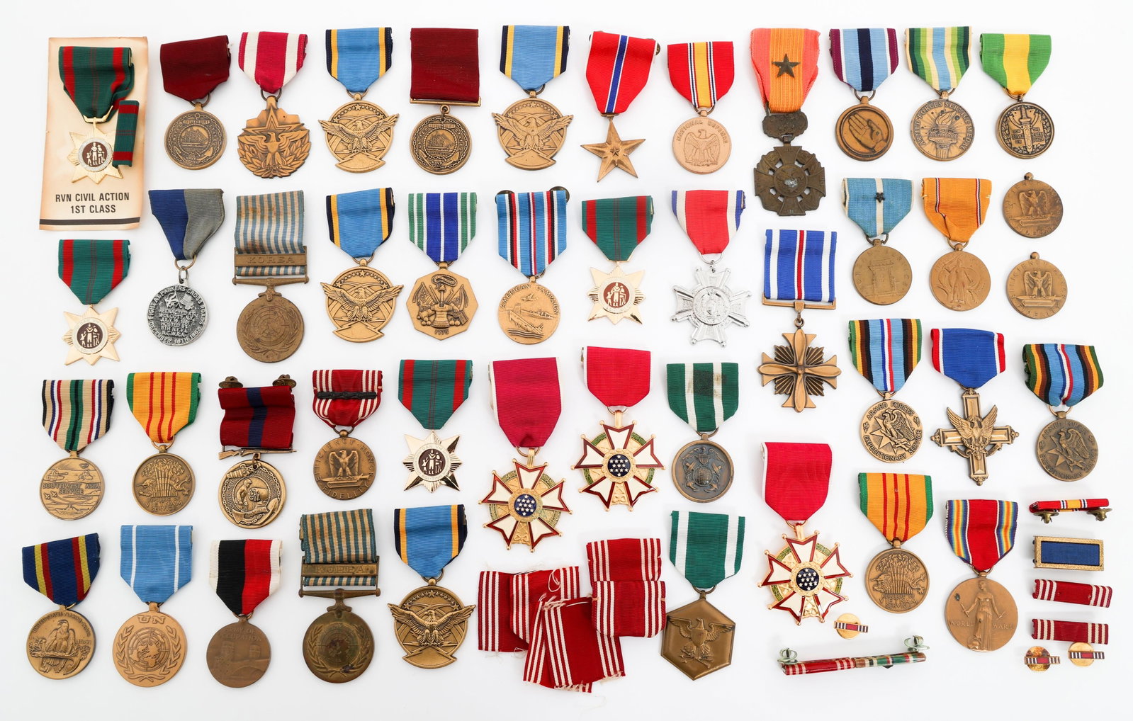 WWII - COLD WAR US ARMED FORCES STAR & MEDALS: WWII - COLD WAR US ARMED FORCES STAR & MEDALS WWII - Cold War US Armed Forces Bronze Star and Medals. Includes USMC, Army and Navy service, good conducts, Legion of Merit, Commendation, Vietnam Gallan