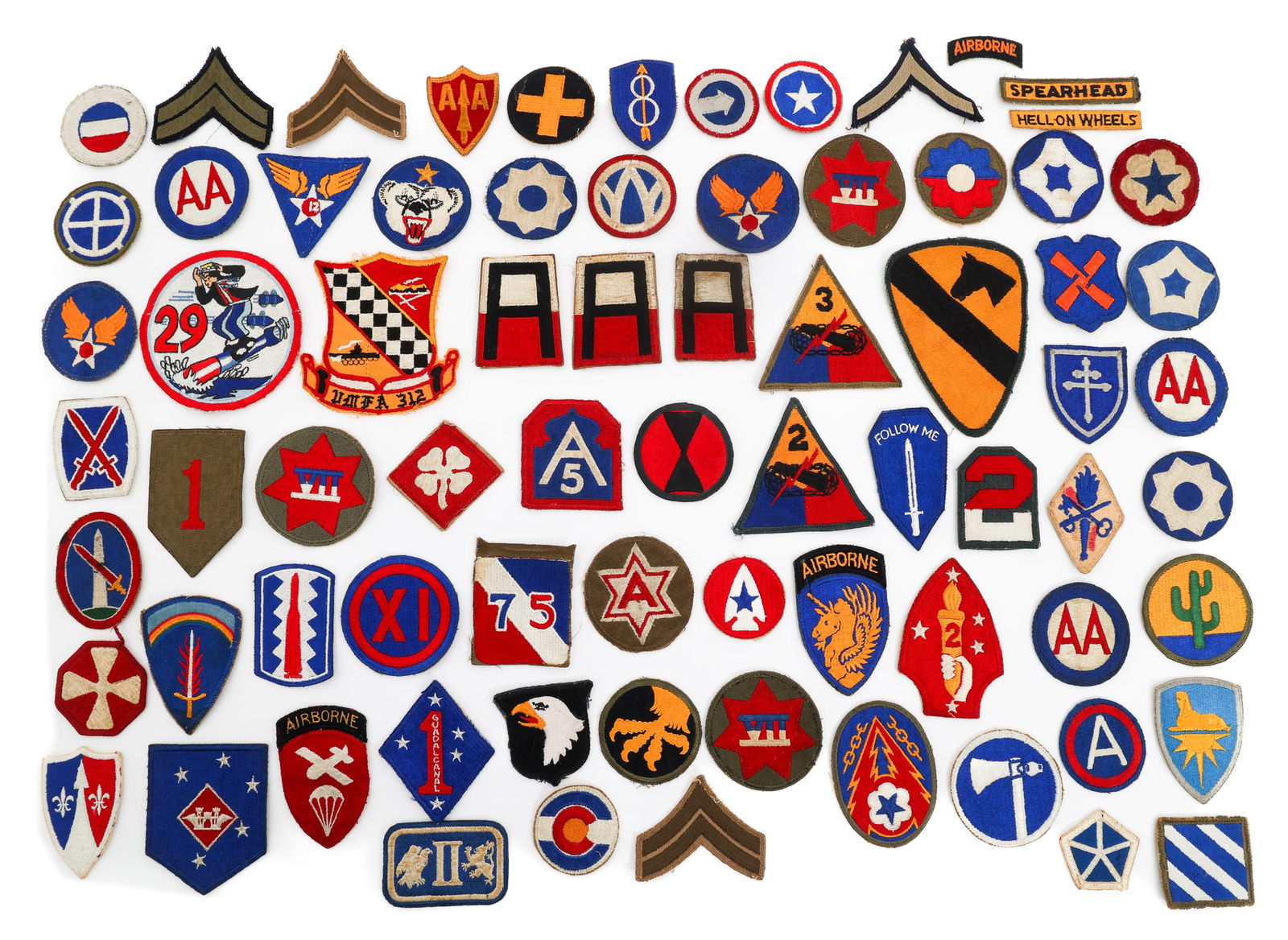 WWII - COLD WAR US ARMY & USMC SHOULDER PATCHES: WWII - COLD WAR US ARMY & USMC SHOULDER PATCHES WWII - Cold War US Army and Marine Corps Shoulder Patches Includes 101st Airborne Division, USAAF, 1st Army, 8th Infantry, 10th Mountain, 1st & 2nd Mari