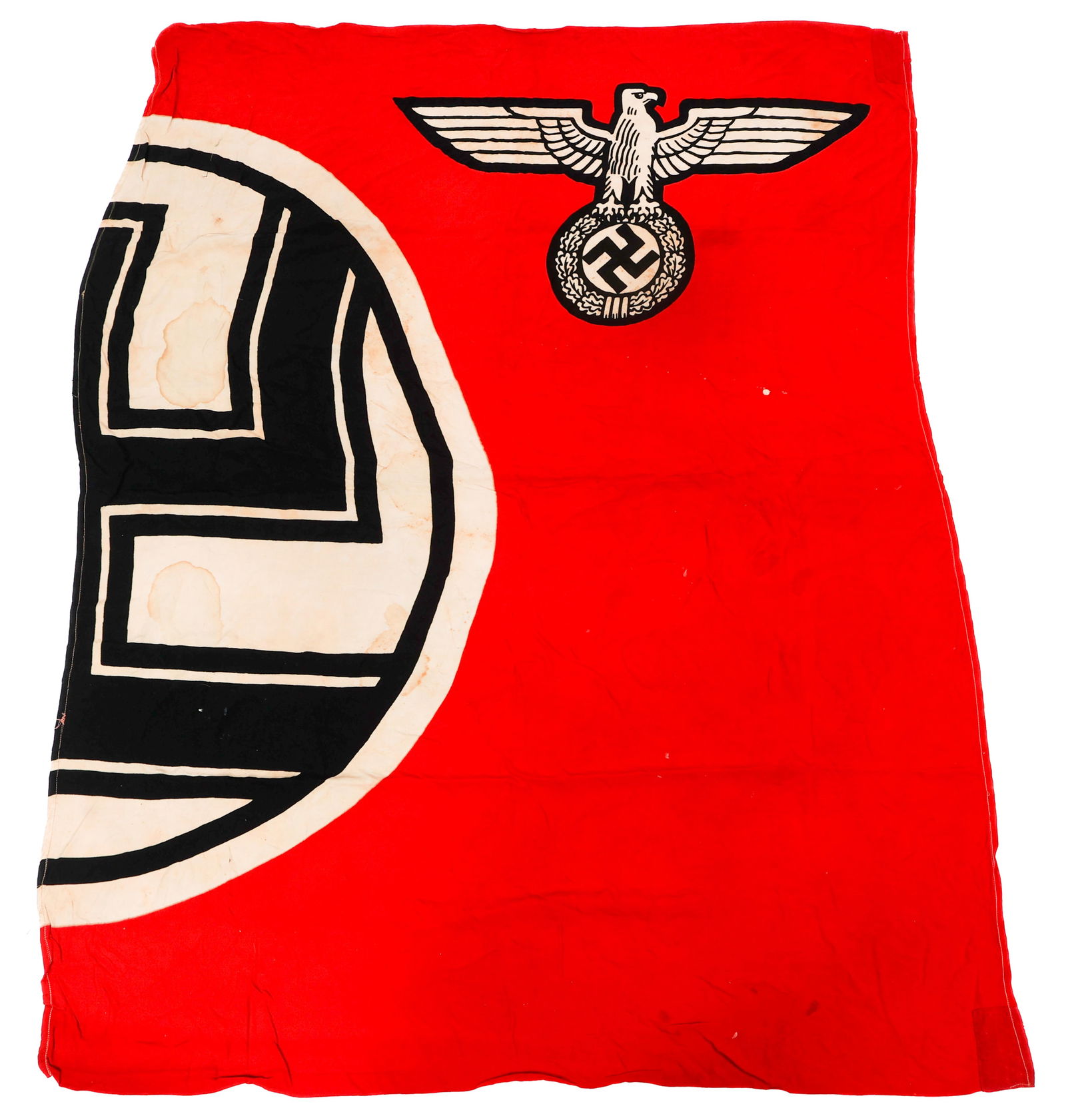 WWII GERMAN STATE SERVICE HALF FLAG: WWII GERMAN STATE SERVICE HALF FLAG WWII German State Service Half Flag. Double sided, single-piece construction with printed eagle and swastika. No visible maker marks. Size: 80" x 56"