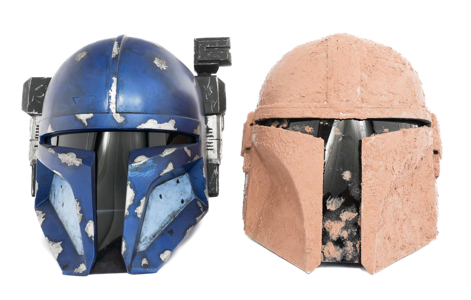 STAR WARS MANDALORIAN & PAZ VIZSLA COSPLAY HELMETS: STAR WARS MANDALORIAN & PAZ VIZSLA COSPLAY HELMETS Homemade Star Wars Mandalorian and Paz Vizsla Cosplay Helmets. Painted 3D plastic construction. (1) Mandalorian "Mud" Helmet. (1) Paz Vizsla.