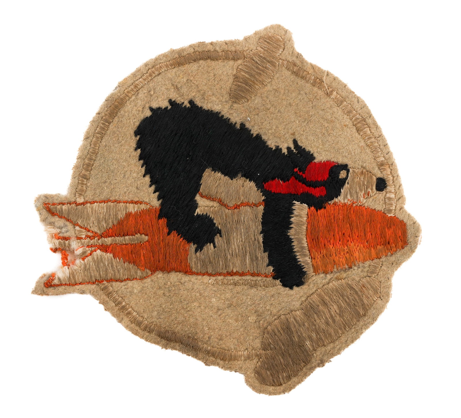 WWII USAAF 473rd BOMB SQUADRON, 334th BG PATCH: WWII USAAF 473rd BOMB SQUADRON, 334th BG PATCH WWII USAAF 473rd Bomb Squadron 334th Bomb Group Patch. Machine embroidery on felt construction. Size: 5 1/2" Provenance: Lifetime Military Memorabilia & 