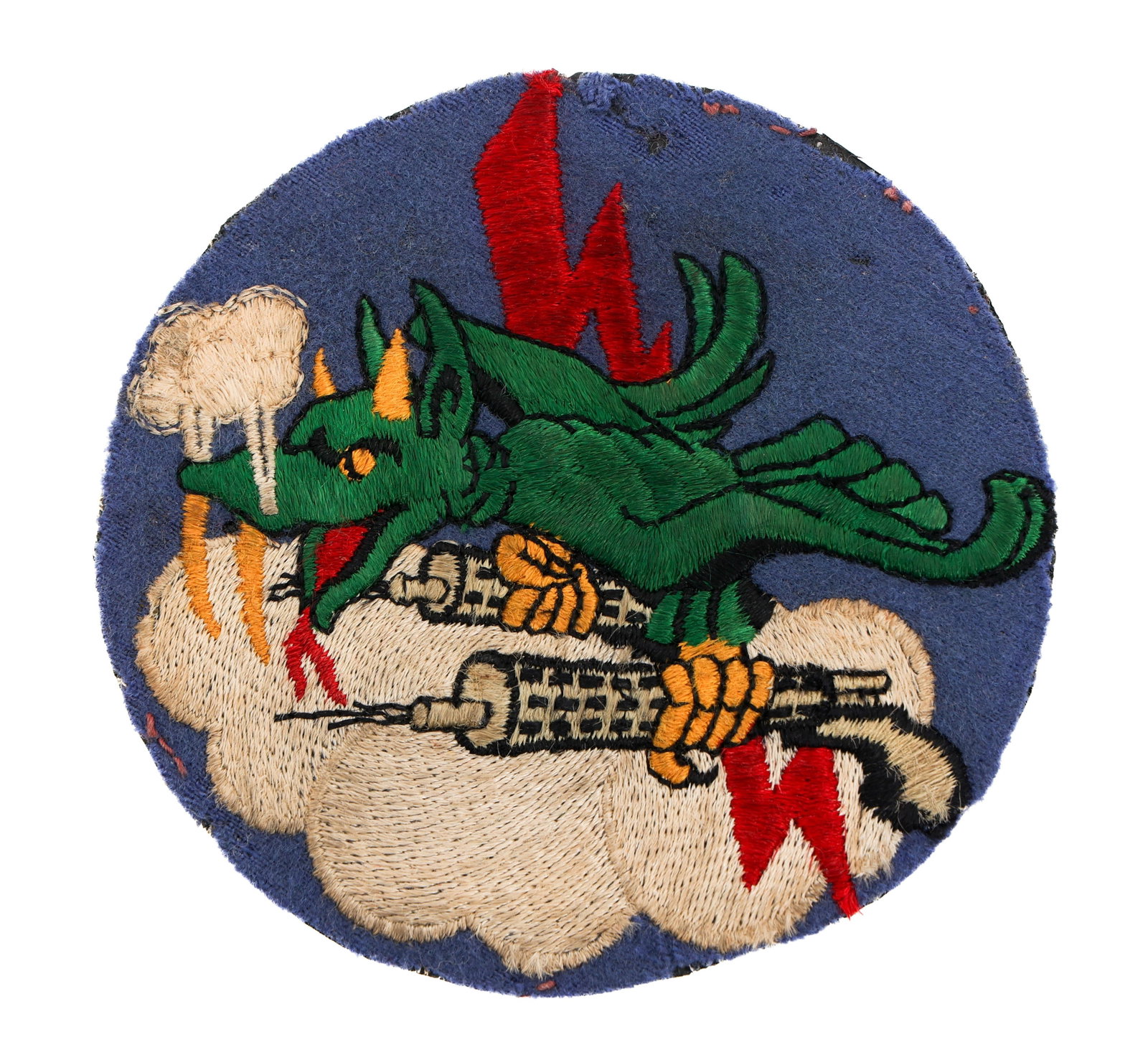 WWII USAAF 321 FIGHTER INTERCEPTOR SQUADRON PATCH: WWII USAAF 321 FIGHTER INTERCEPTOR SQUADRON PATCH WWII USAAF 321st Fighter Interceptor Squadron Patch. Machine embroidery on wool construction. Size: 4" Provenance: Lifetime Military Memorabilia & Arm