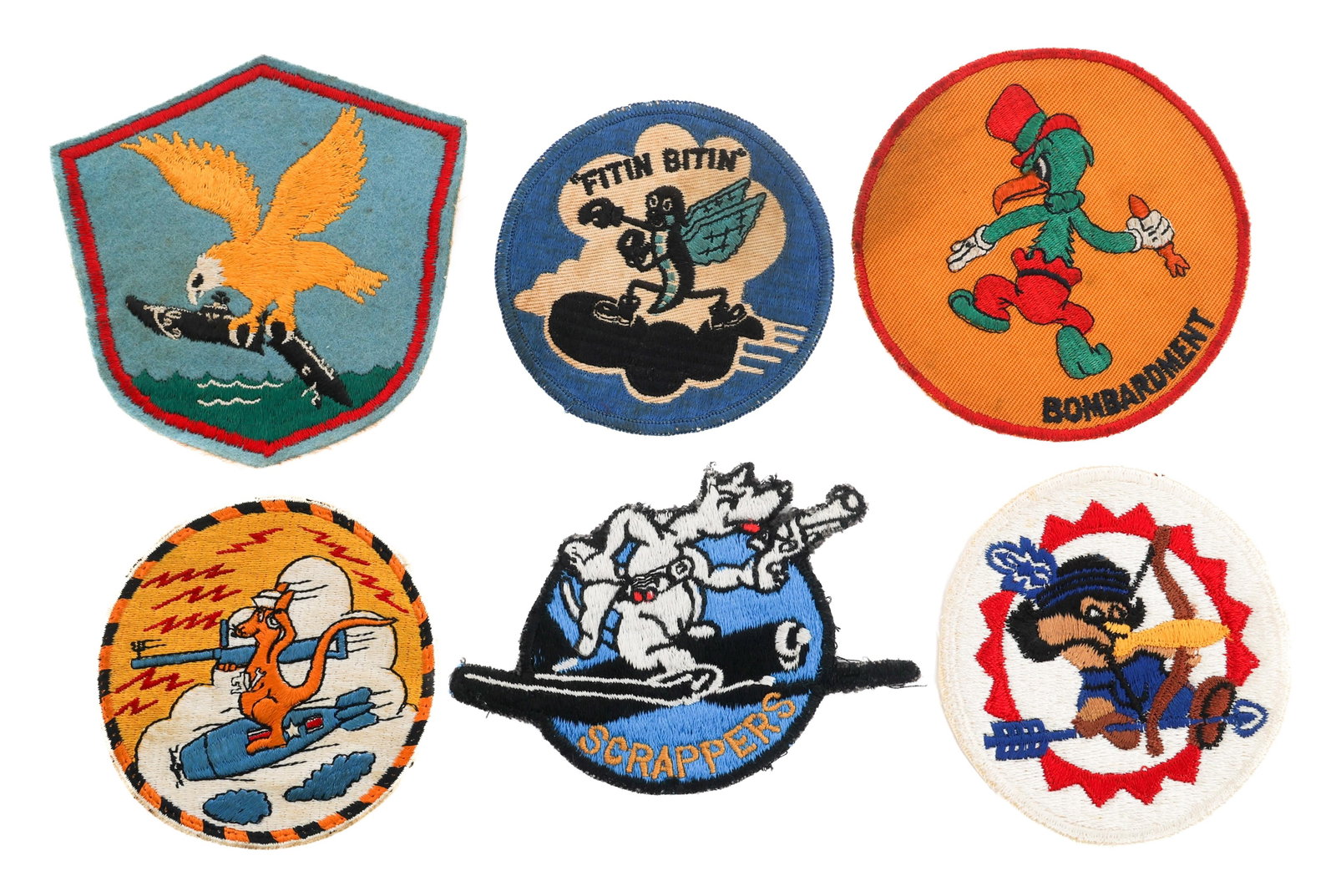 WWII - POST WAR US ARMED FORCES SQUADRON PATCHES: WWII - POST WAR US ARMED FORCES SQUADRON PATCHES WWII - Korean War USAAF & US Navy Squadron Patches. Includes 369th Bomb Squadron, US Navy Fleet Air Support Unit 3, Anti-Submarine Squadron 24, 77th Bo