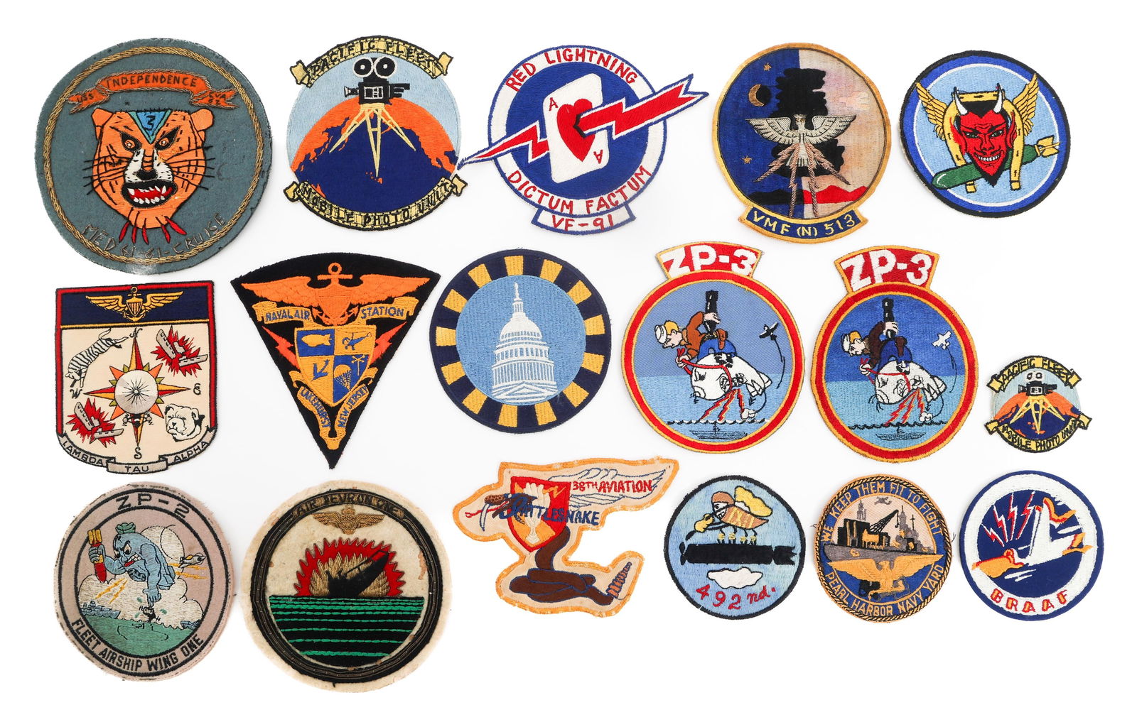 KOREAN WAR - VIETNAM WAR US AVIATION & USN PATCHES: KOREAN WAR - VIETNAM WAR US AVIATION & USN PATCHES 17 Korean War - Vietnam War US Navy, Army and Air Force Aviation and Unit Patches. Includes Theater made USS Independence and Air Devron One. VF-91,