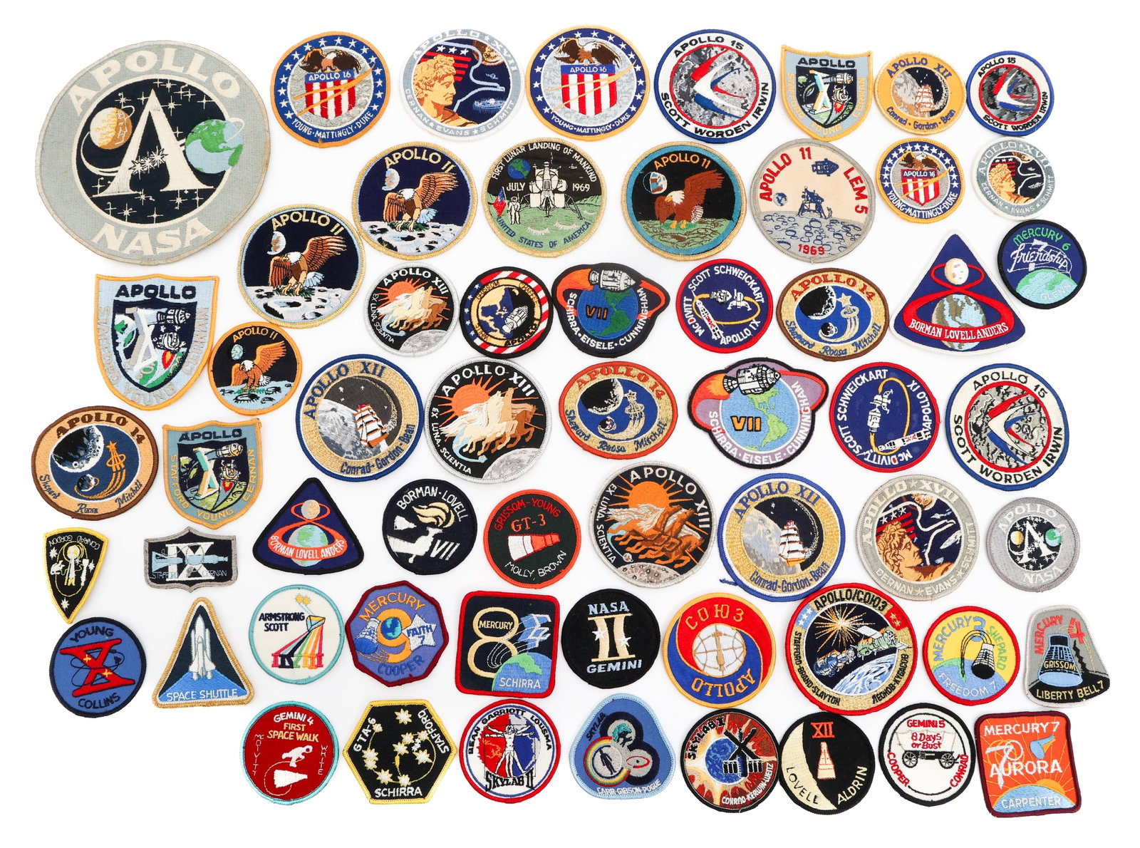 NASA GEMINI, APOLLO PROGRAM & MISSION PATCHES: NASA GEMINI, APOLLO PROGRAM & MISSION PATCHES NASA Gemini, Apollo, Space Program and Mission Patches. Includes early Gemini and Apollo mission patches. And more. Provenance: Lifetime Military Memorabi