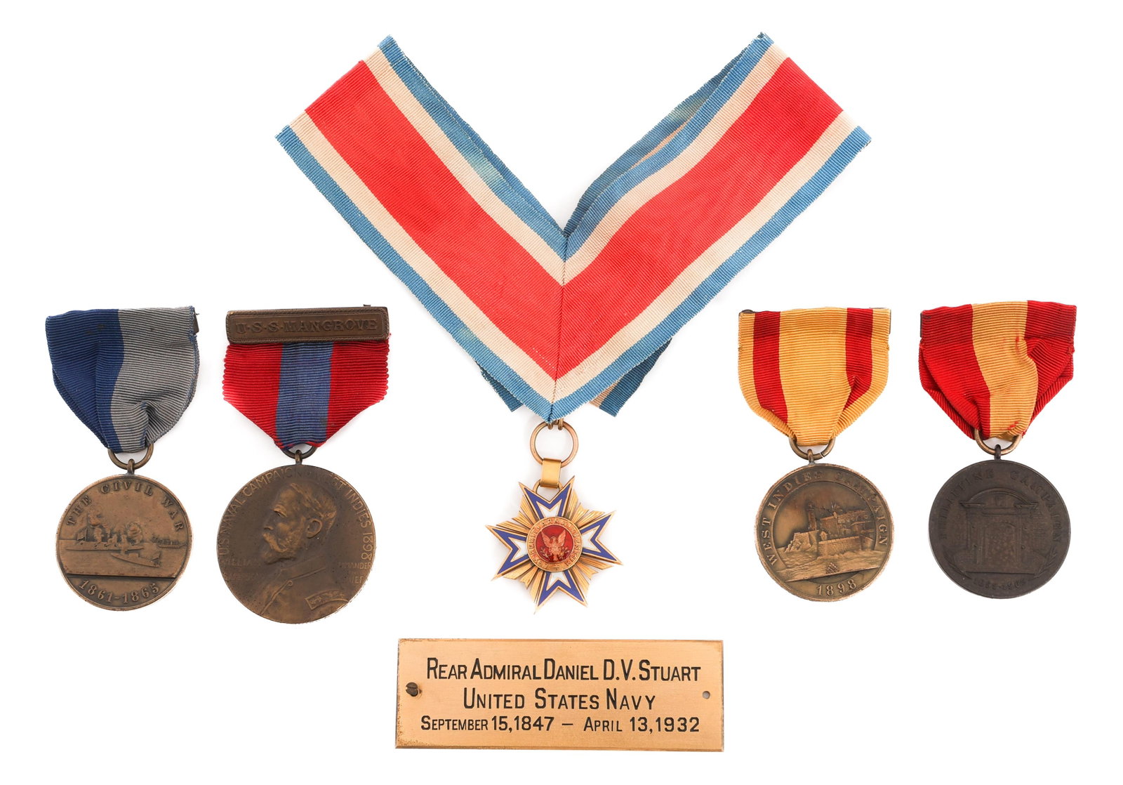 NAMED MEDALS OF REAR ADMIRAL DANIEL D.V. STUART: NAMED MEDALS OF REAR ADMIRAL DANIEL D.V. STUART Civil War - Early 20th Century Medals Named to Rear Admiral Daniel D. V. Stuart. (1) Loyal Legion Medal in 14k Gold. (1) Civil War Service. Numbered 26 