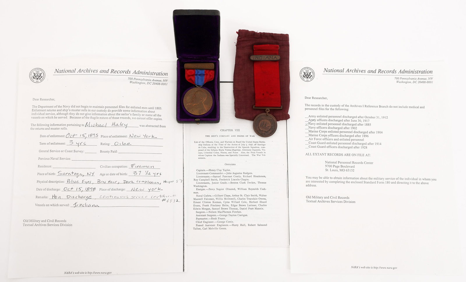 SPAN-AM WAR USS INDIANA NAMED CAMPAIGN & GC MEDALS: SPAN-AM WAR USS INDIANA NAMED CAMPAIGN & GC MEDALS Spanish-American War US Navy USS West Indies Naval Campaign Sampson and Good Conduct Medal. Named to Oiler Michael Haley. (1) USS Indiana Sampson Med
