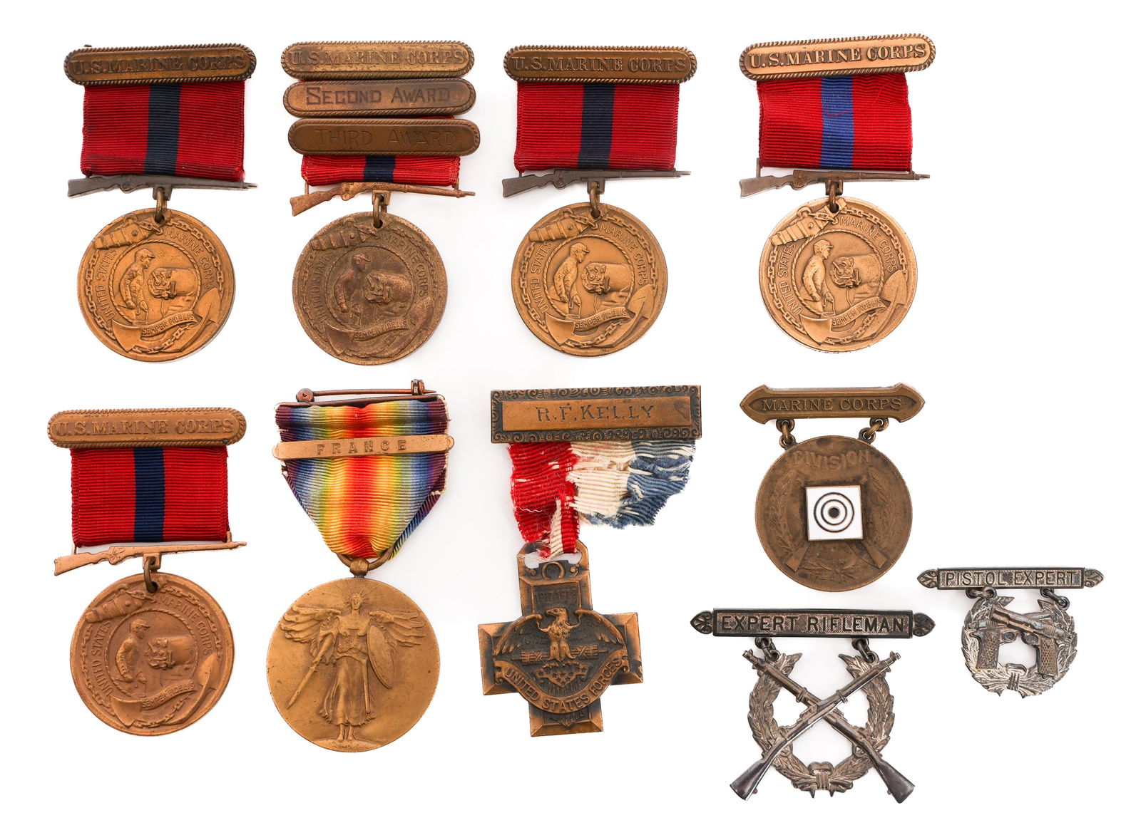 WWI - WWII USMC NAMED GOOD CONDUCT MEDALS & BADGES: WWI - WWII USMC NAMED GOOD CONDUCT MEDALS & BADGES WWI - WWII US Marine Corps Good Conduct, WWI Victory & Municipal Medals and Badges. (1) Named Good Conduct Medal. Engraved "No. 82342 Ira A. Hodges 1