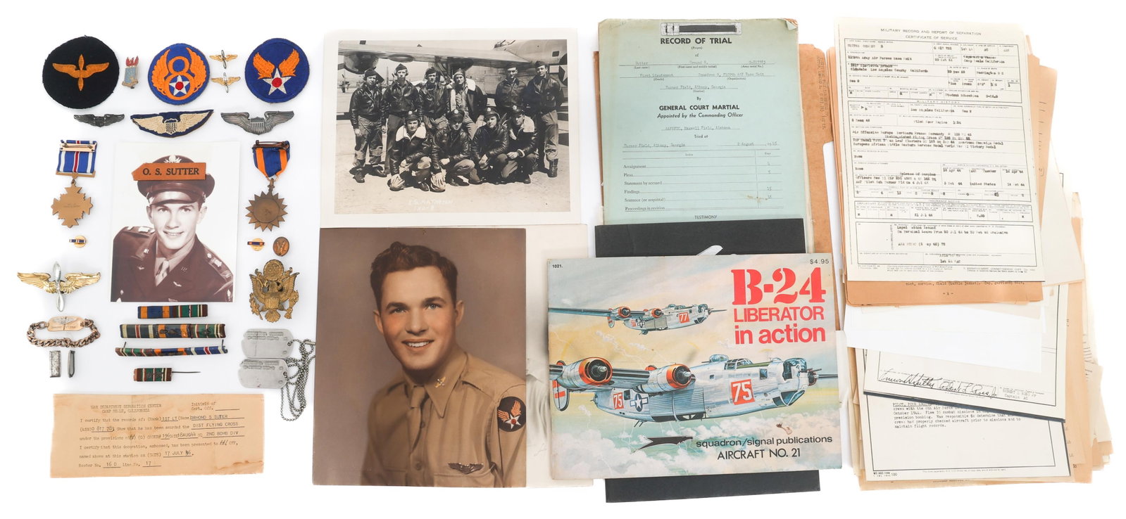 WWII USAAF 703rd BOMB SQUAD NAMED DFC GROUPING: WWII USAAF 703rd BOMB SQUAD NAMED DFC GROUPING WWII USAAF 703rd Bomb Squadron, 445th Bomb Group Distinguished Flying Cross & Insignia Grouping. Named to 1st Lieutenant Ormond Sterling Sutter 0817783. 