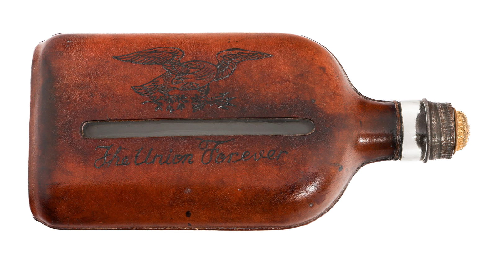 CIVIL WAR US UNION 81ST NY INFANTRY NAMED FLASK: CIVIL WAR US UNION 81ST NY INFANTRY NAMED FLASK Civil War US Union 81st New York Infantry Flask. Named to Lieutenant Colonel Jacob DeForrest of the New York 81st Infantry. Glass construction with leat