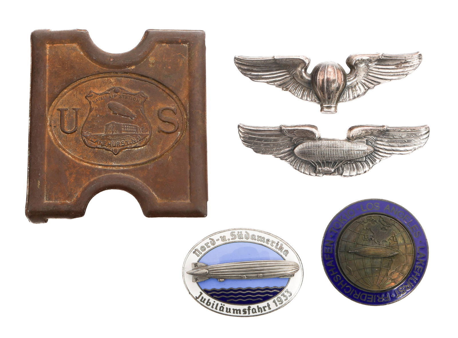 REENACTOR US & GERMAN BALLOON WINGS & BADGES: REENACTOR US & GERMAN BALLOON WINGS & BADGES Reenactor US & German Balloon Pilot Wings, Badges, & Belt Buckle.