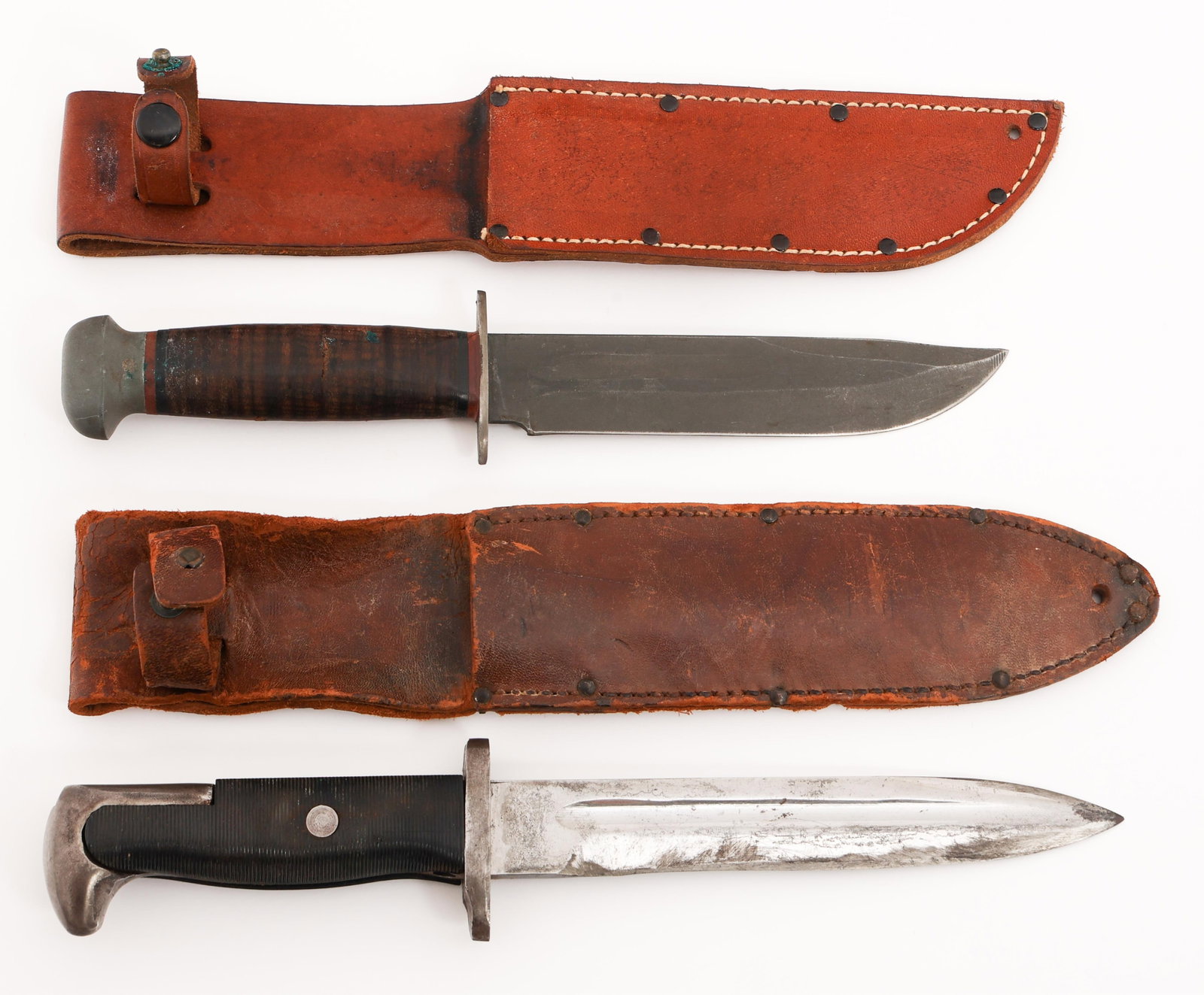 WWII US M1 BAYONET FIGHTING KNIFE & PAL RH-36: WWII US M1 BAYONET FIGHTING KNIFE & PAL RH-36 WWII US Theater Modified M1 Bayonet Fighting Knife & PAL RH-36 Knife. (1) Theater Modified M1 Fighting Knife. Single edged, bright blade with fuller. No v