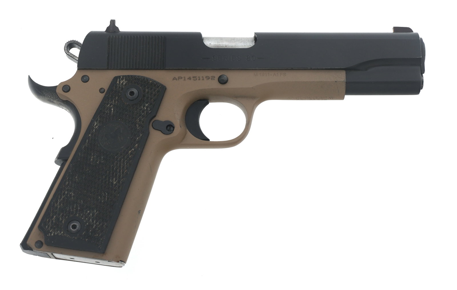 ARMSCOR MODEL 1911 .45 ACP CALIBER PISTOL: ARMSCOR MODEL 1911 .45 ACP CALIBER PISTOL Armscor Model 1911-A1FS .45 ACP caliber semi automatic pistol. Cold roll marked Colt M1911A1 series 80 slide. Three dot sights. Checkered rubber grips. One ma