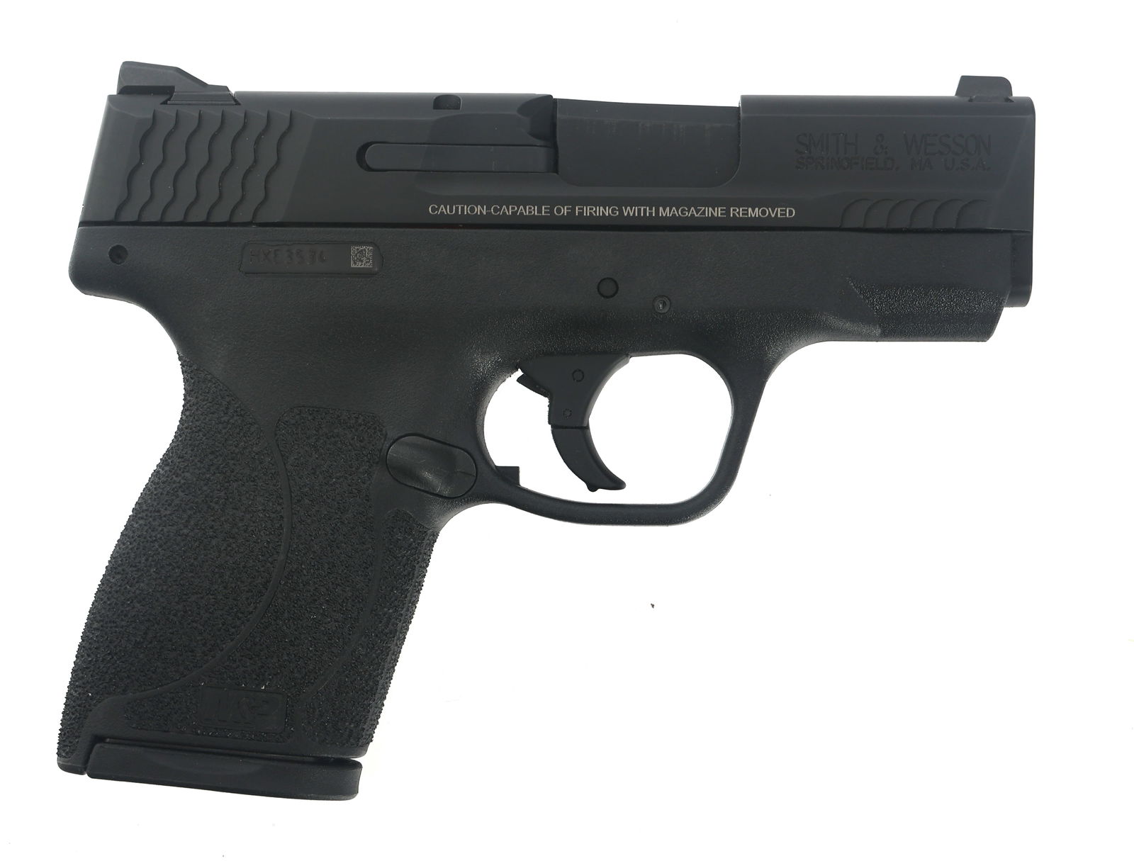 SMITH & WESSON MODEL M&P SHIELD .45 ACP CAL PISTOL: SMITH & WESSON MODEL M&P SHIELD .45 ACP CAL PISTOL Smith & Wesson Model M&P .45 ACP caliber semi automatic pistol. Matte black finish. Polymer frame with textured grips. Fixed sights. Manual. Gun lock