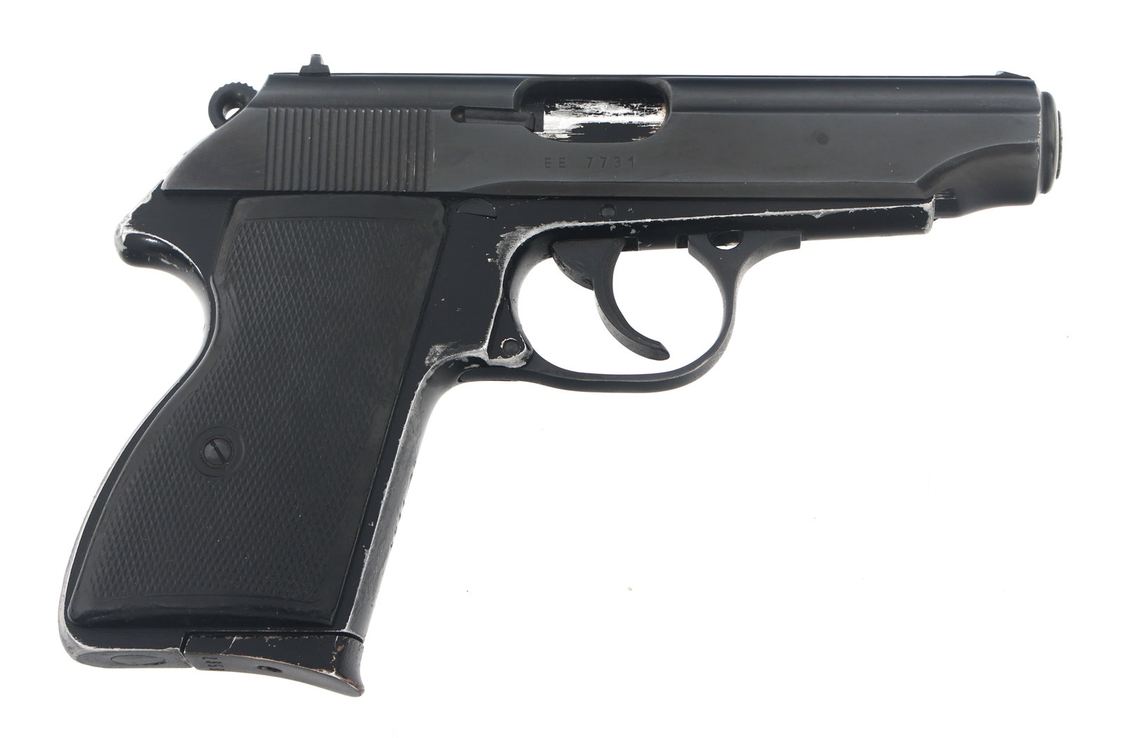 FEG MODEL PA-63 7.65mm CALIBER PISTOL: FEG MODEL PA-63 7.65mm CALIBER PISTOL FEG Model PA-63 7.65mm caliber semi automatic pistol. Import stamped CAI. Blued finish. Checkered composite grips. Fixed sights. One magazine. Caliber / Gauge: 7.